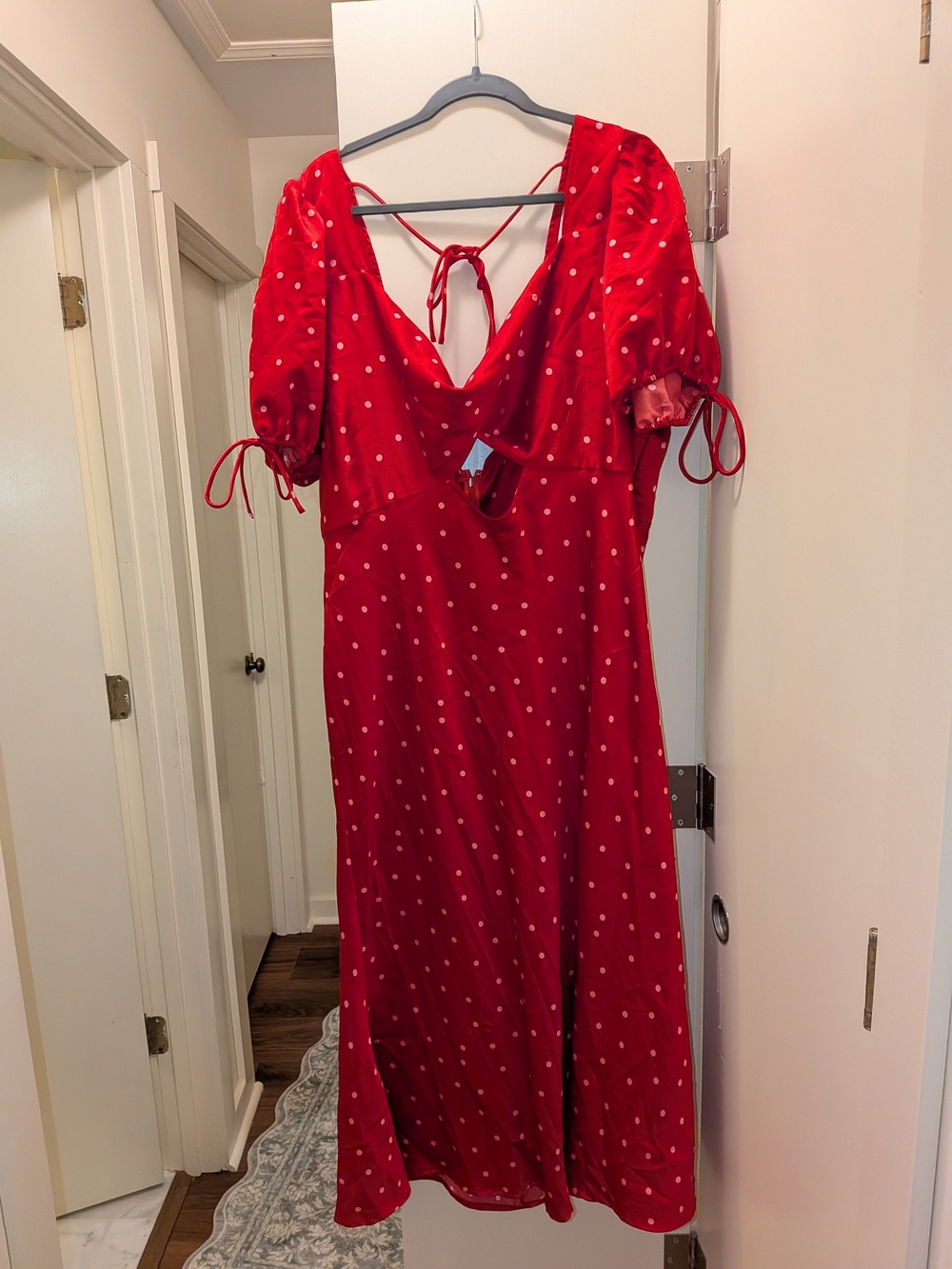 ASOS Curve Red Polka Dot Maxi Dress with Puff Sleeves Size US 24